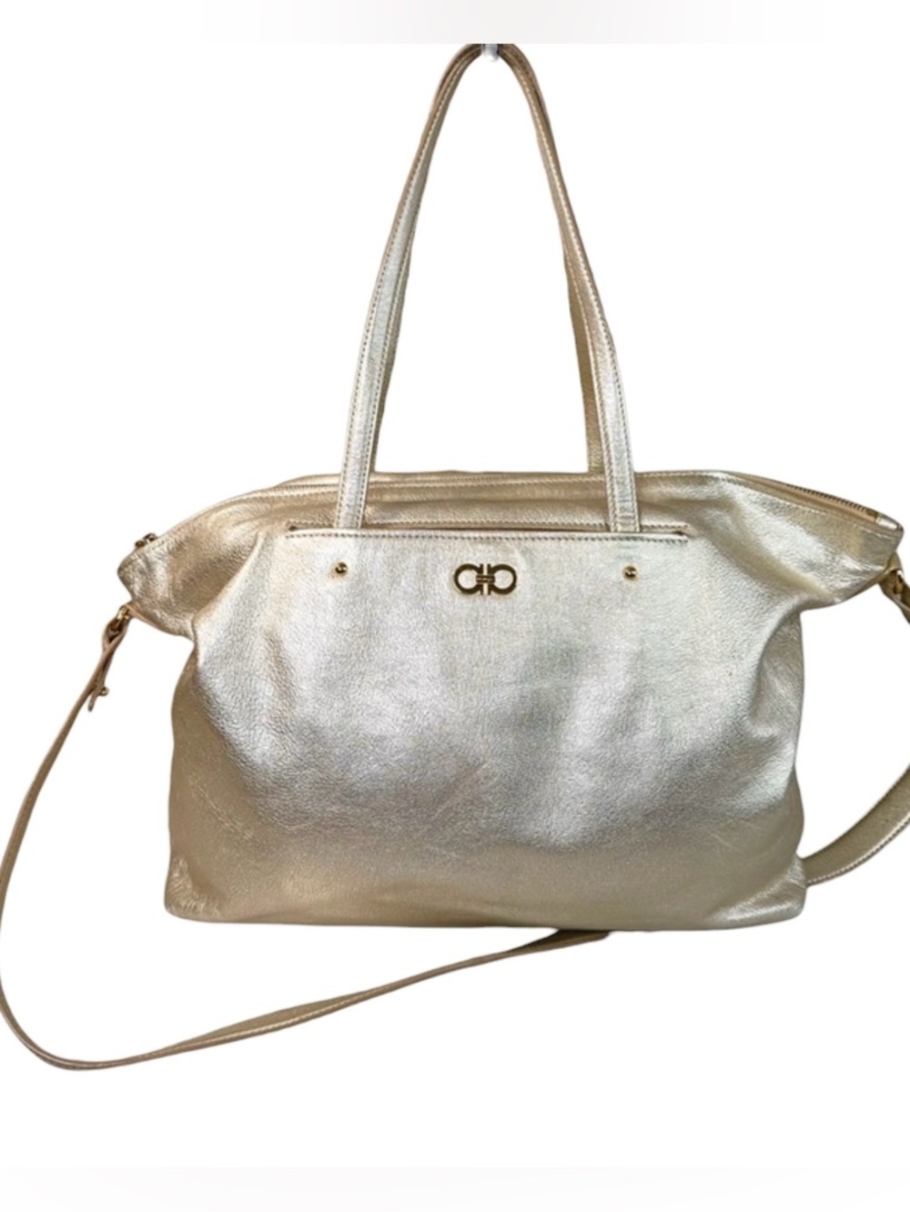 ✨Authentic Ferragamo Metallic Gold Leather 2-Way Tote